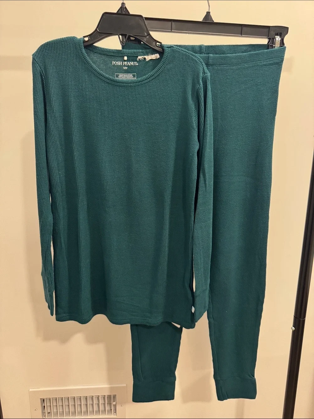 Posh Peanut Teal Thermal Two-Piece Kids Loungewear Set